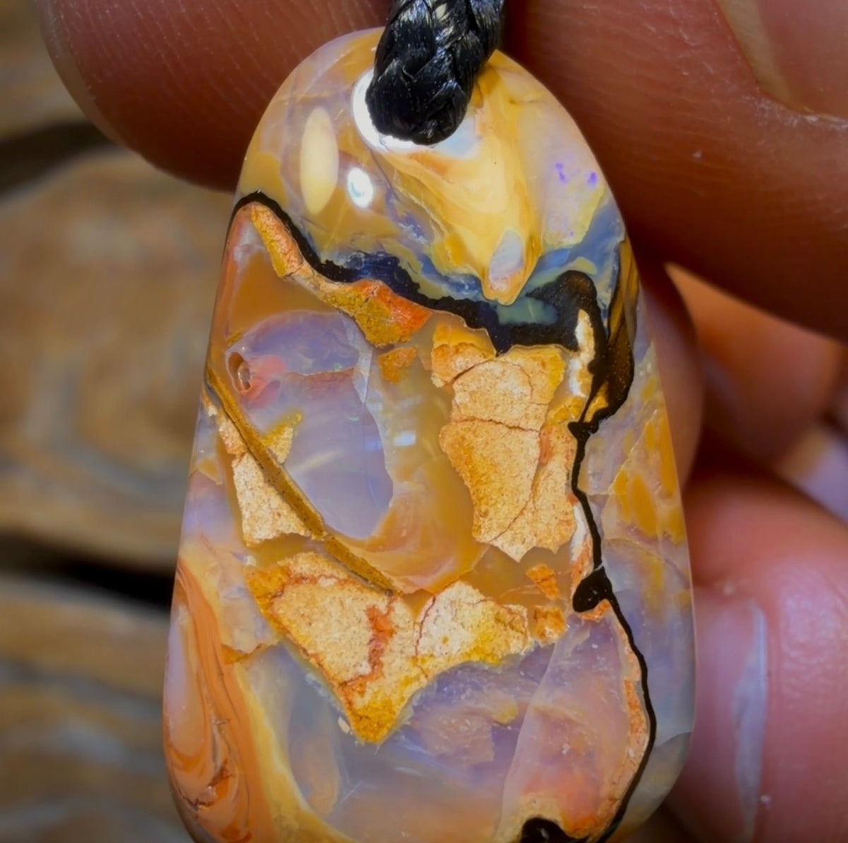 26 x 15mm - Pastel Picture Drilled Boulder Opal Pendant w/ Eco Friendly Vegan Cord