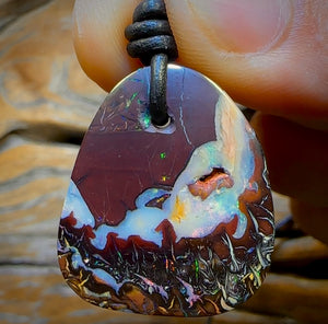 28 x 23mm - Drilled Australian Tribal Boulder Opal Necklace. Double Sided
