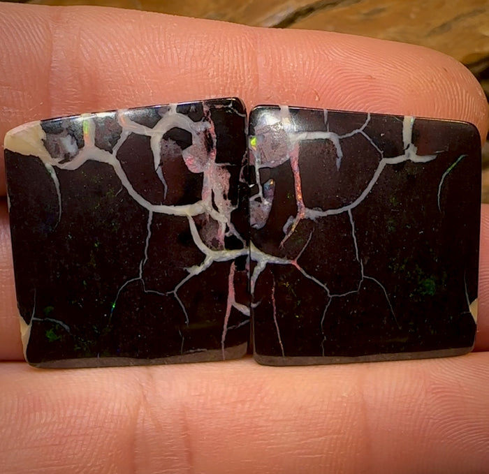 🔨 AUCTION 🔨 35.8cts - “Lightning out of Darkness” Koroit Nut Opal Matching Pair. TRIBAL PATTERN