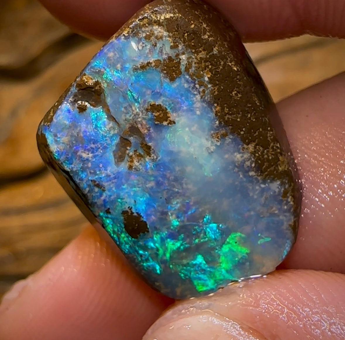 30.1cts - Australian Boulder Opal Rough Preform. Natural Split - Opal Whisperers