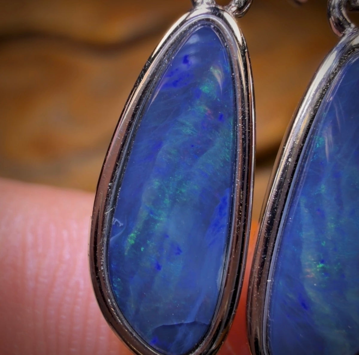 Sterling Silver - Australian Boulder Opal Doublet Drop Stud Earrings