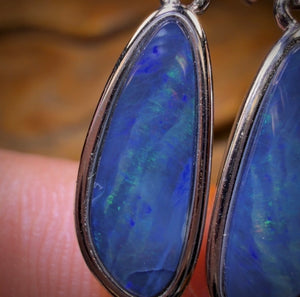 Sterling Silver - Australian Boulder Opal Doublet Drop Stud Earrings
