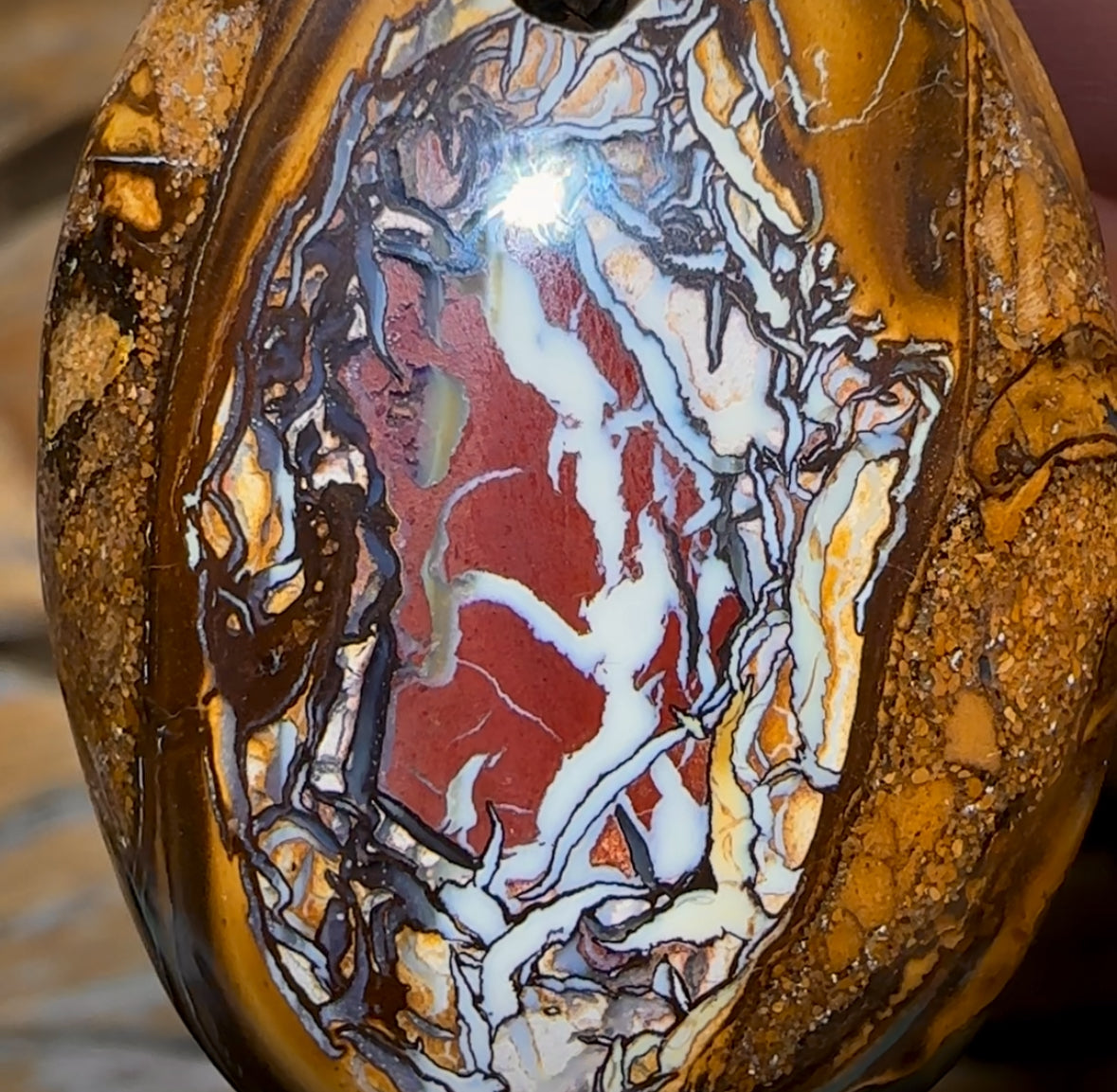 37 x 27mm - Drilled Boulder Opal Pendant w/ Eco Friendly Vegan Cord