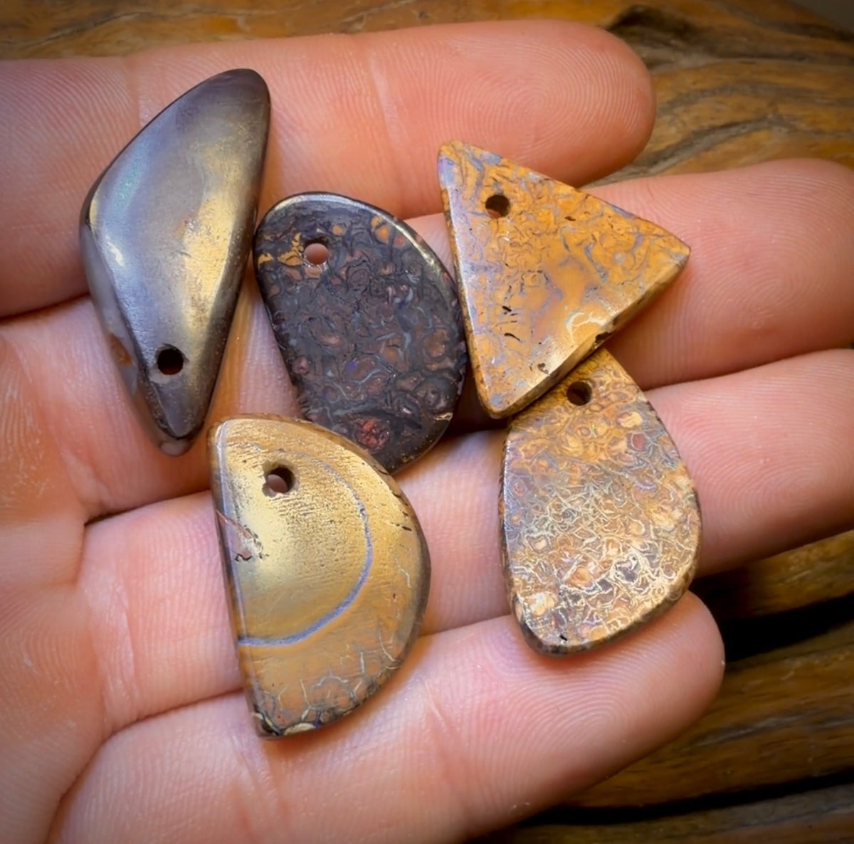 87.6cts - 5x Drilled Queensland Boulder Opals. Wholesale Parcel