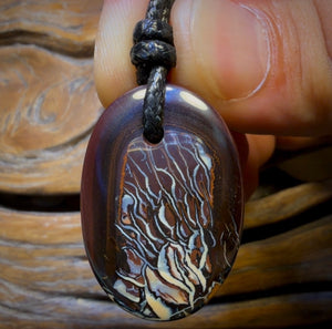 33 x 23mm - Tribal Flames Drilled Boulder Opal Pendant w/ Eco Friendly Vegan Cord