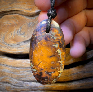 49 x 26mm - Drilled Boulder Opal Pendant w/ Eco Friendly Vegan Cord