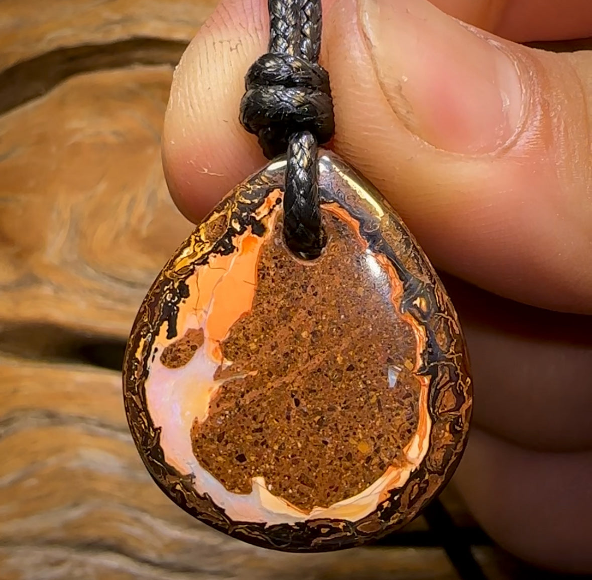 29 x 26mm - Drilled Boulder Opal Pendant w/ Eco Friendly Vegan Cord