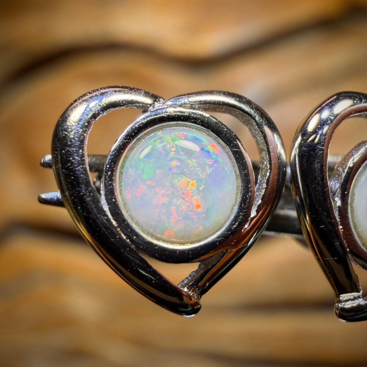Sterling Silver - Large Solid South Australian White Opal Stud Earrings