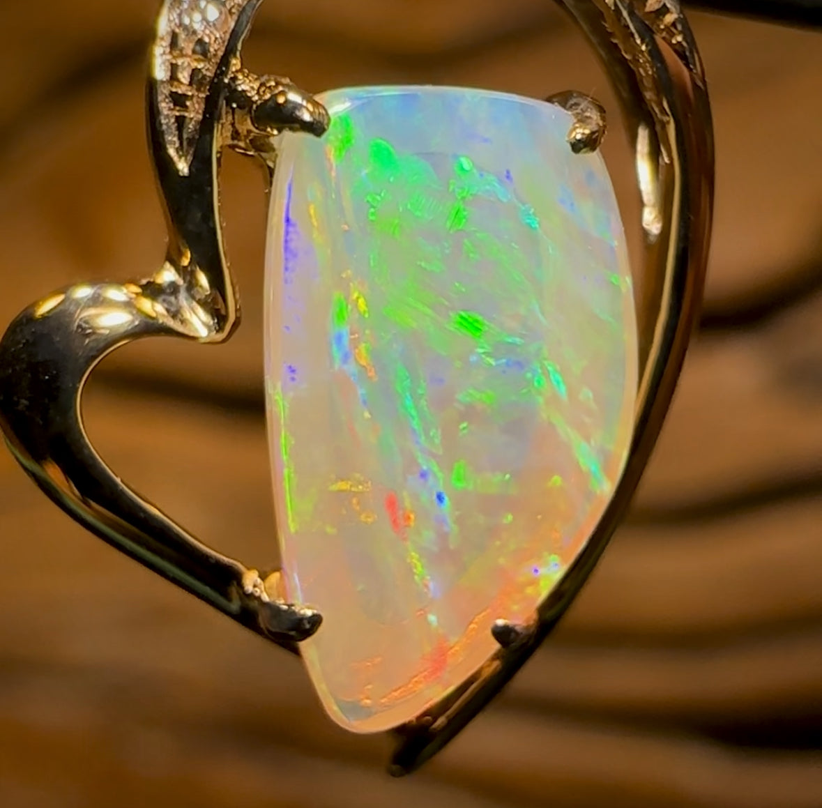 14k Gold - “Striations” Solid South Australian Crystal Opal Pendant