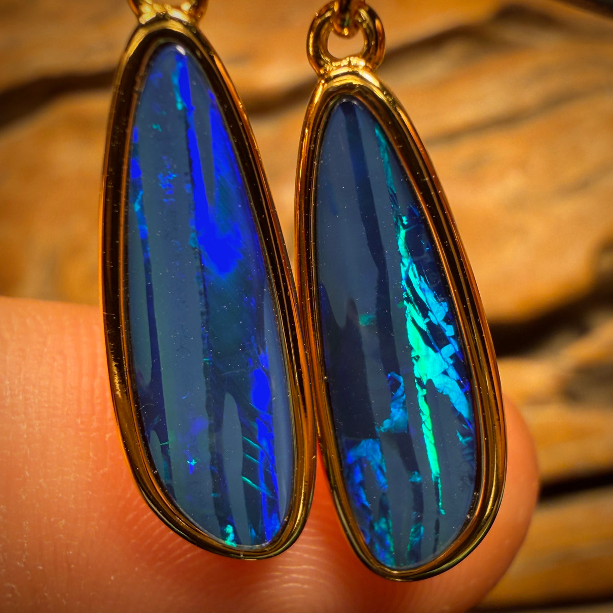 Bargain Card! Sterling Silver - Australian Boulder Opal Doublet Drop Stud Earrings