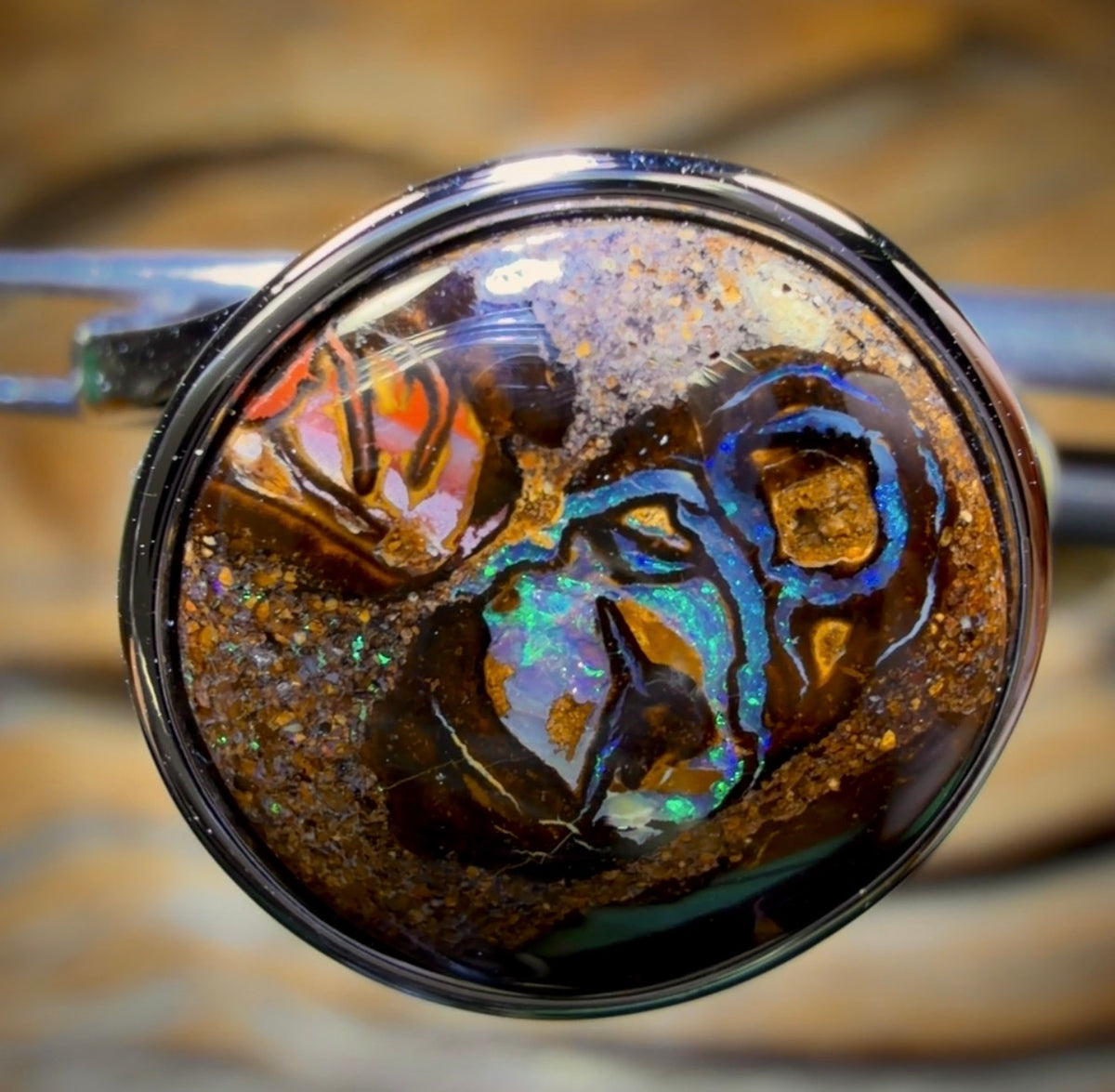 Sterling Silver - Solid Tribal Boulder Opal Ring
