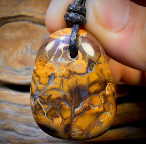 36 x 28mm - Drilled Boulder Opal Pendant w/ Eco Friendly Vegan Cord