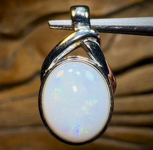 Sterling Silver - Large Solid South Australian White Opal Pendant