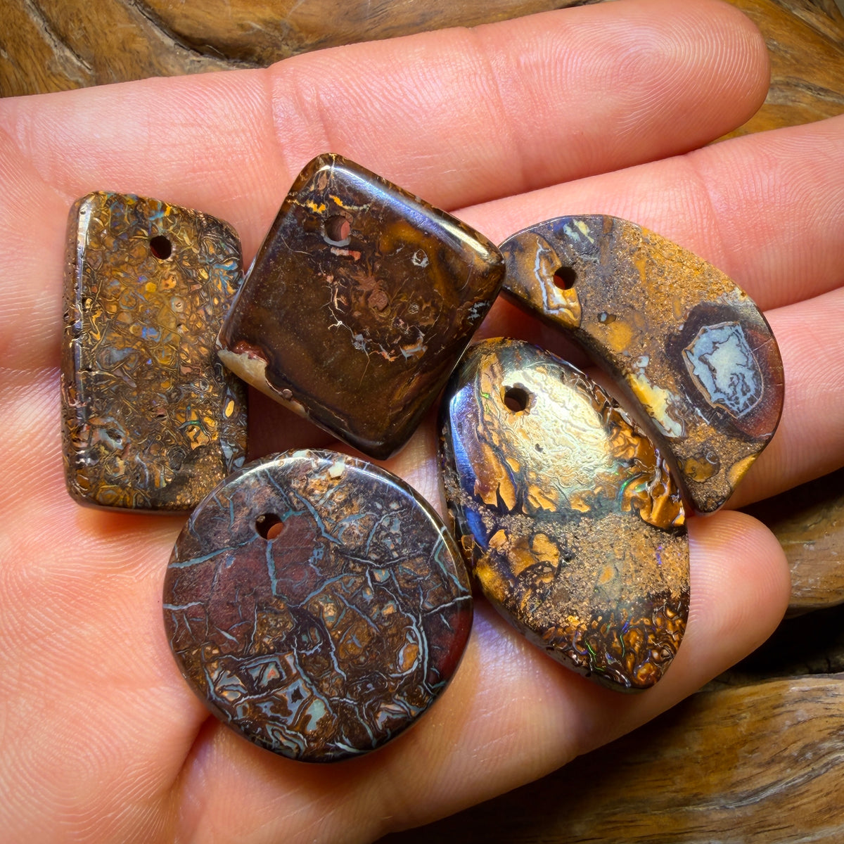 🔒154.2cts - 5x Drilled Tribal Queensland Boulder Opals. BARGAIN Wholesale Parcel