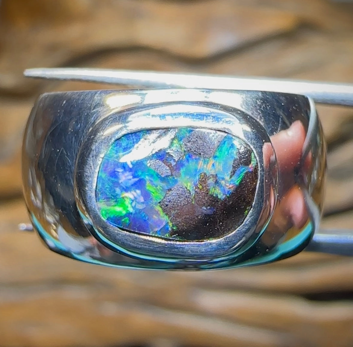 Silver Solid Queensland Boulder Australian Opal Ring - Opal Whisperers