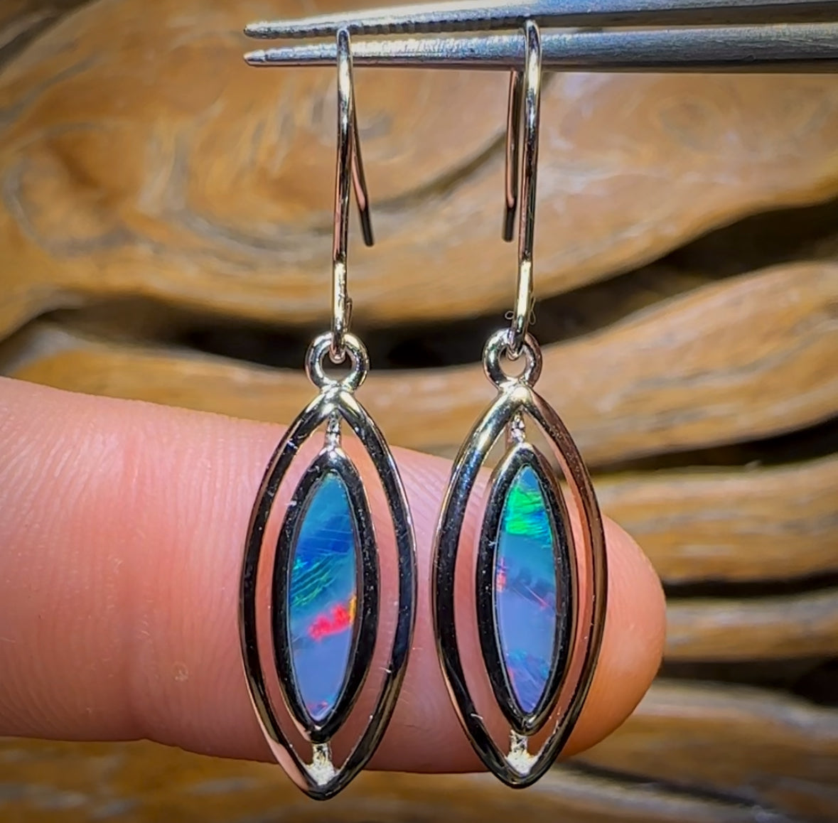 Sterling Silver - Australian Boulder Opal Doublet Hook Earrings