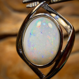 Wild Card! Sterling Silver - Solid South Australian White Opal Pendant
