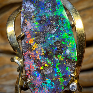 18k Gold - BEST Solid Queensland Boulder Seam Opal Pendant Old School Heritage Piece