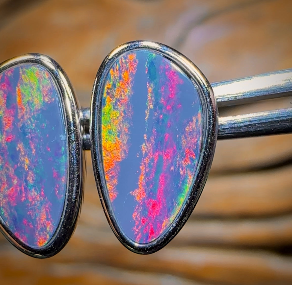 Sterling Silver - Large and Fire Red Australian Boulder Opal Doublet Stud Earrings