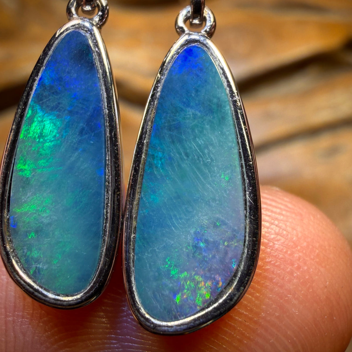 Sterling Silver - Australian Boulder Opal Doublet Drop Stud Earrings