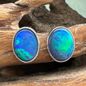 9k White Gold Doublet Opal Earrings - Hand Made - Opal Whisperers