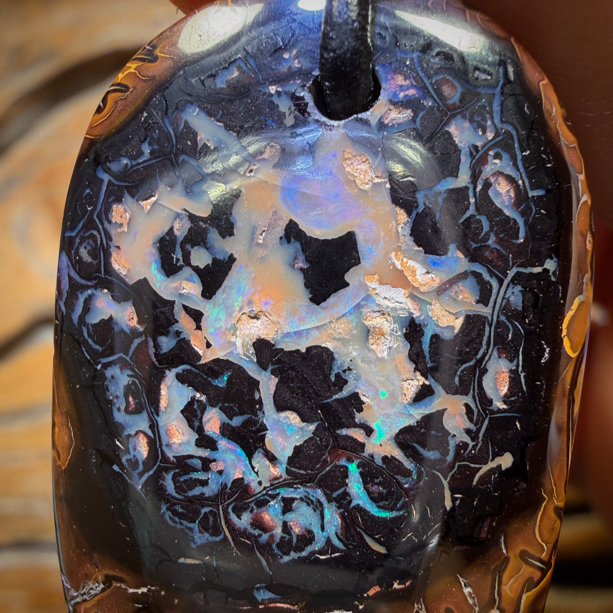 38 x 22mm - Spot the Picture Drilled Tribal Queensland Boulder Opal Necklace