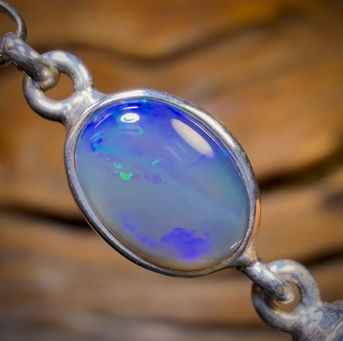 Sterling Silver - Quality Solid Lightning Ridge Crystal Opal Bracelet