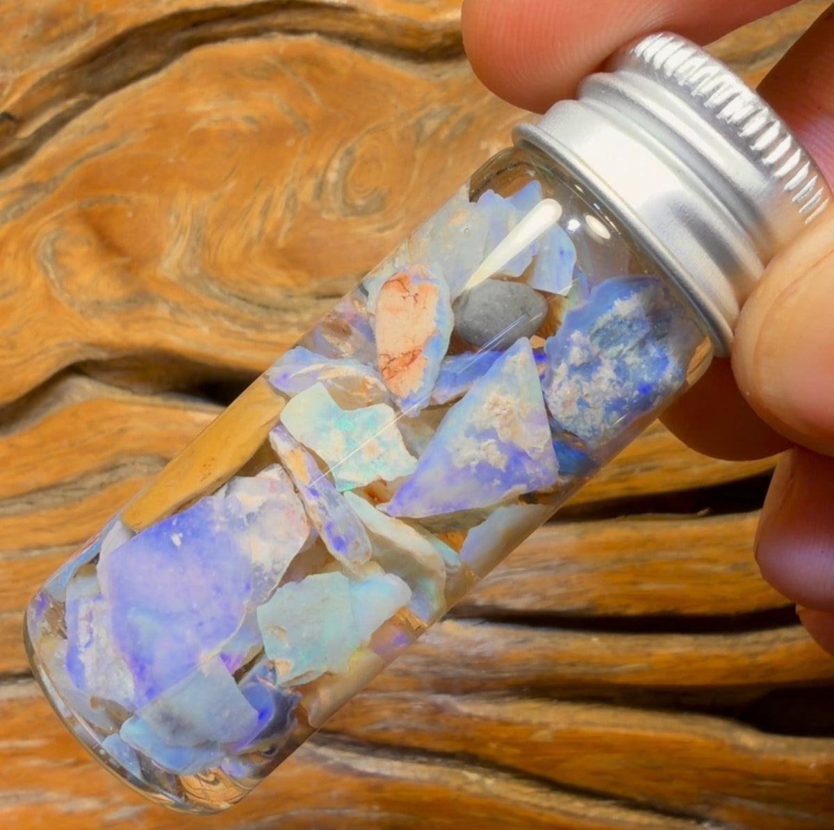 68.9cts - Rare Mintabie Rough Opal Vial. South Australian Opal