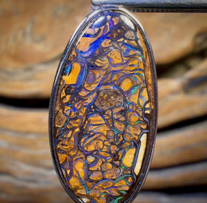 Sterling Silver - Solid Tribal Boulder Opal Pendant UNISEX