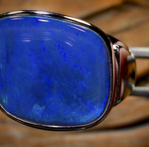 Sterling Silver - XLarge Unisex Queensland Boulder Opal Doublet Ring UNISEX