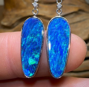 9k White Gold - Australian Boulder Opal Doublet Hook Earrings. - Opal Whisperers