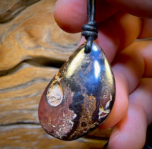34 x 22mm - “Man in the Moon” Drilled Australian Tribal Boulder Opal Necklace