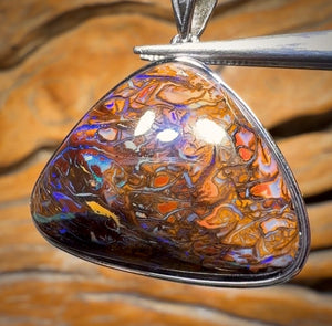 Sterling Silver - Solid Tribal Boulder Opal Pendant UNISEX