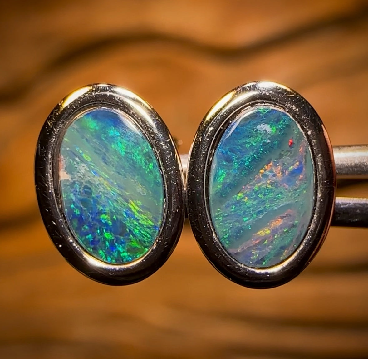Sterling Silver - Australian Boulder Opal Doublet Stud Earrings Green/Blue. Bulk Listing