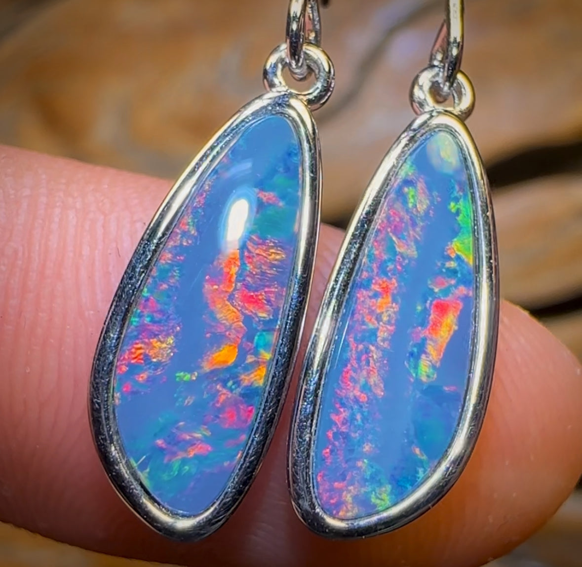 Sterling Silver - Top Australian Boulder Opal Doublet Hook Earrings with Red