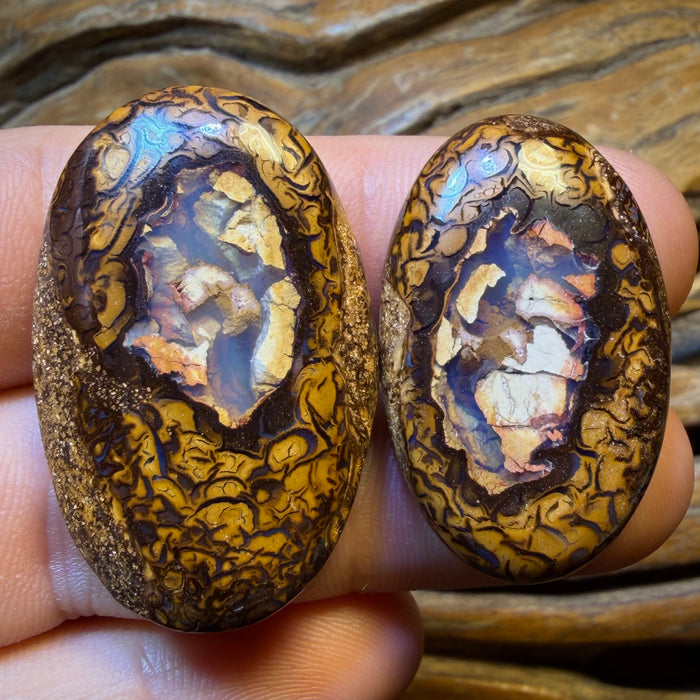 111.9cts - Yowah Nut Partial Crystal Centre Pair Polished