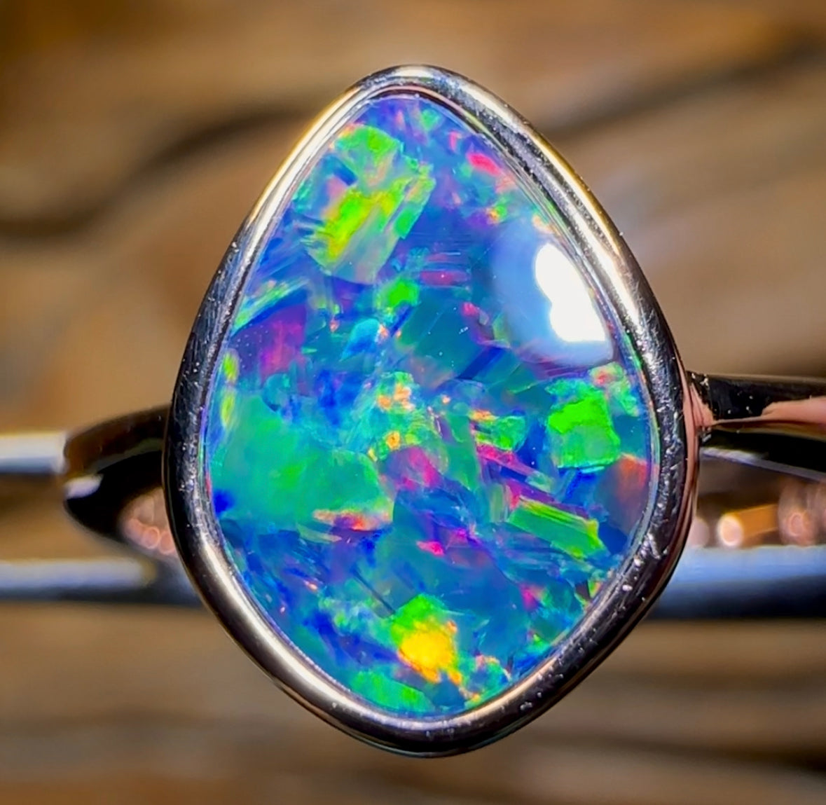 Top Sterling Silver - Queensland Boulder Opal Doublet Ring - Opal Whisperers