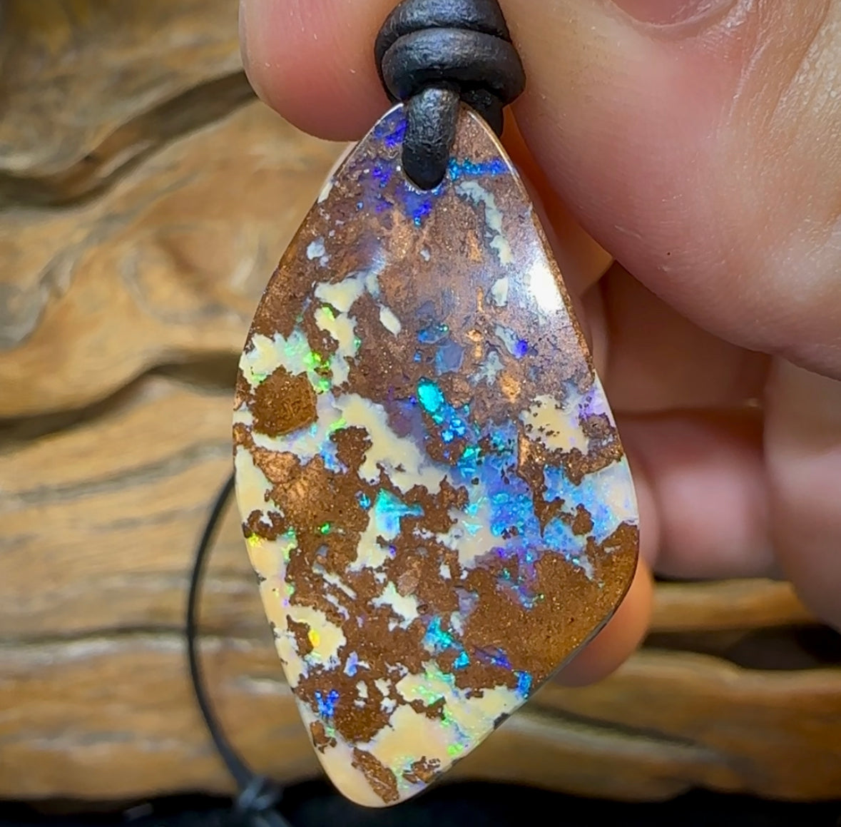 37 x 21mm - Drilled Boulder Opal Necklace. Reef Pattern - Opal Whisperers