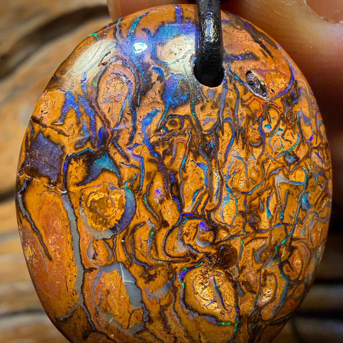 Bargain Card! 32 x 27mm - Awesome Drilled Art Tribal Queensland Boulder Opal Necklace