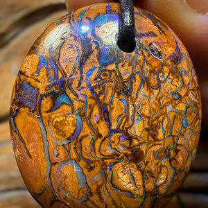 Bargain Card! 32 x 27mm - Awesome Drilled Art Tribal Queensland Boulder Opal Necklace