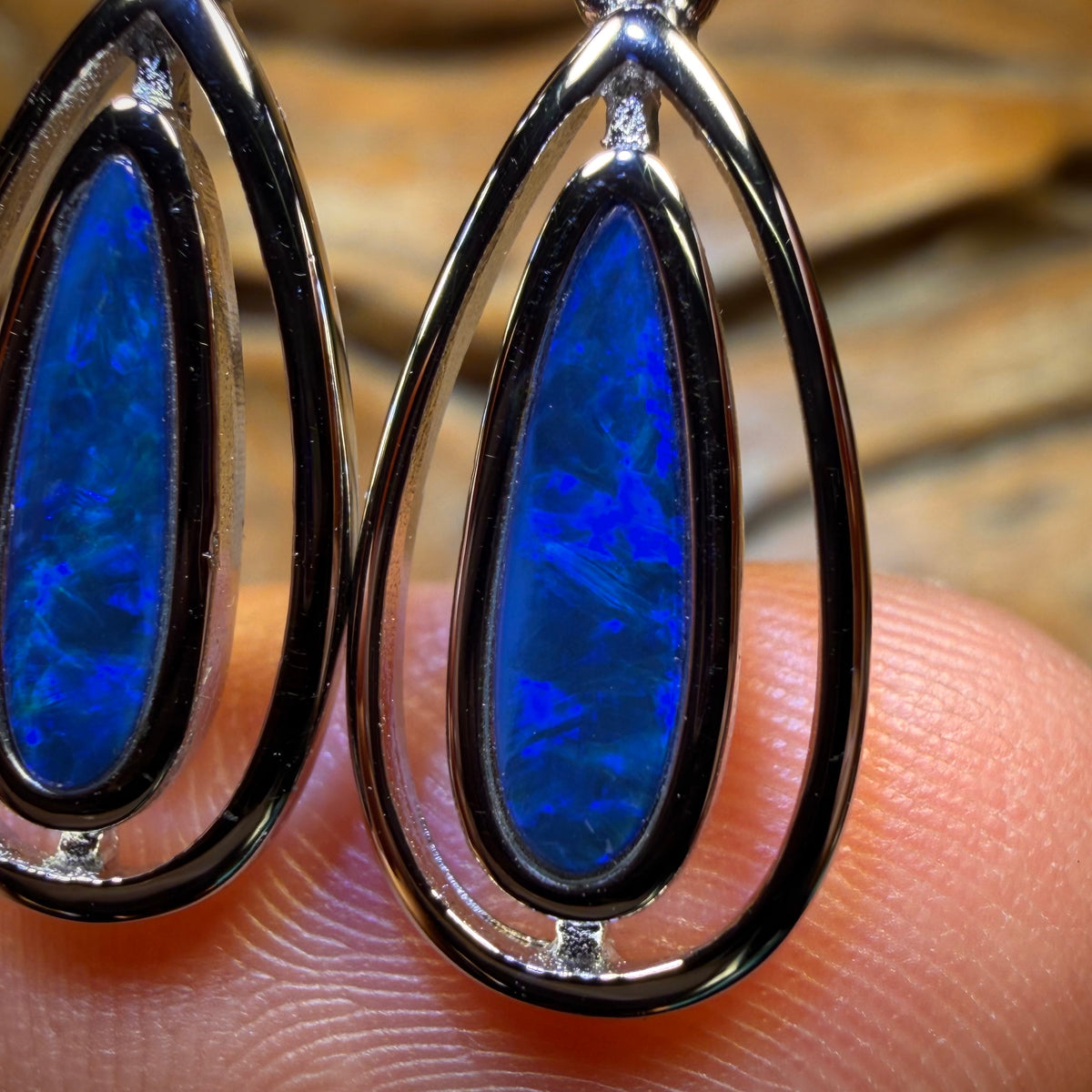 Sterling Silver - Australian Boulder Opal Doublet Drop Stud Earrings