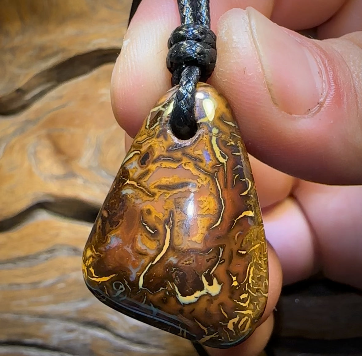 33 x 23mm - Drilled Boulder Opal Pendant w/ Eco Friendly Vegan Cord