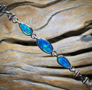 Sterling Silver - Australian Boulder Doublet Opal Bracelet
