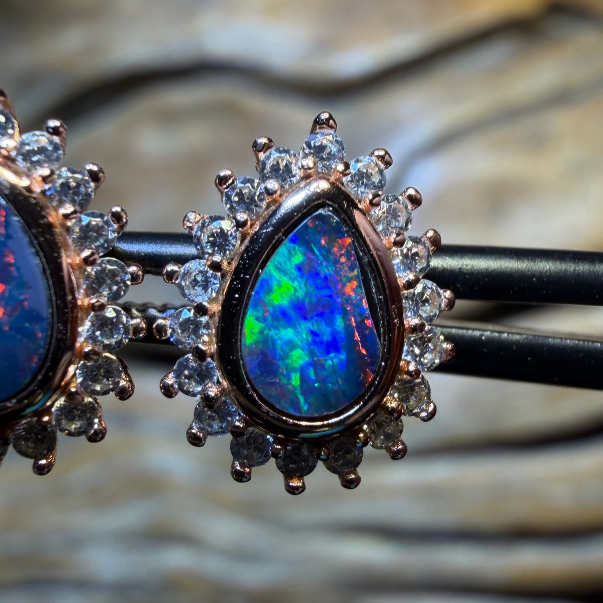Sterling Silver - Australian Boulder Opal Doublet Stud Earrings Top Top Multi Red