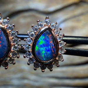 Sterling Silver - Australian Boulder Opal Doublet Stud Earrings Top Top Multi Red