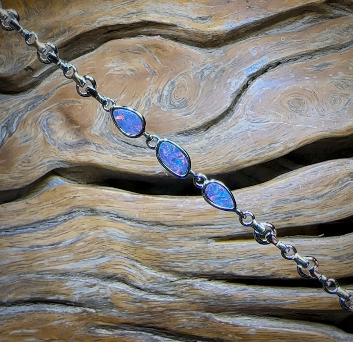 Sterling Silver - Australian Boulder Doublet Opal Bracelet
