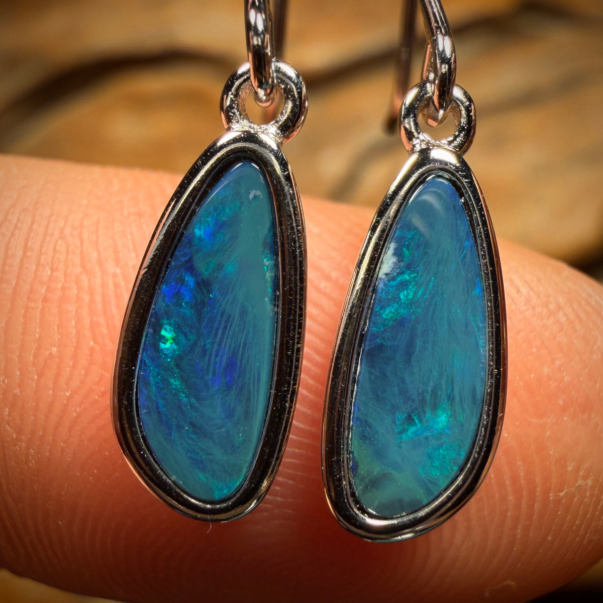 Wild Card! Sterling Silver - Australian Boulder Opal Doublet Hook Earrings