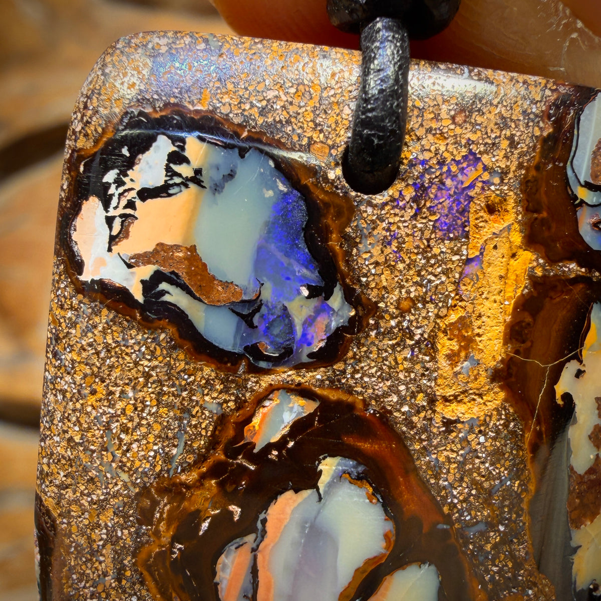 30 x 26mm - Drilled Queensland Boulder Opal Kernel Necklace