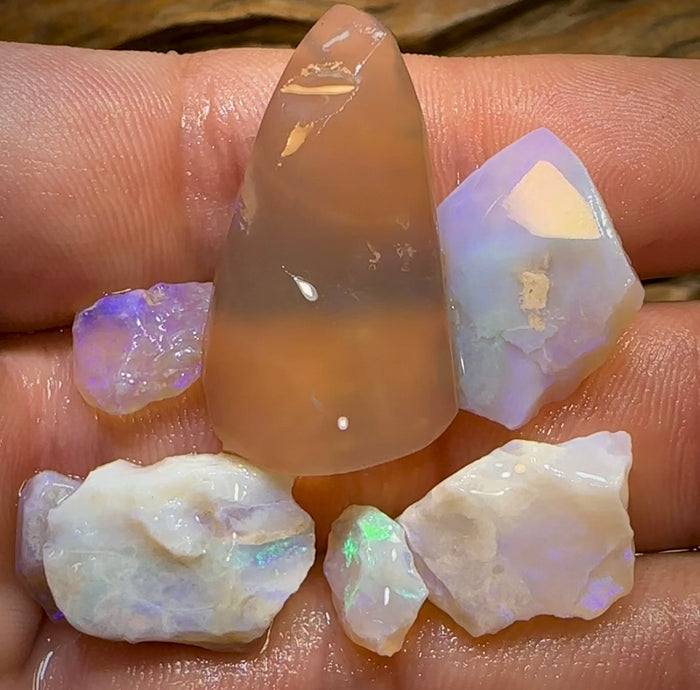 (Template) 55.7cts - 7x Lightning Ridge Crystal Opal Rough - Opal Whisperers