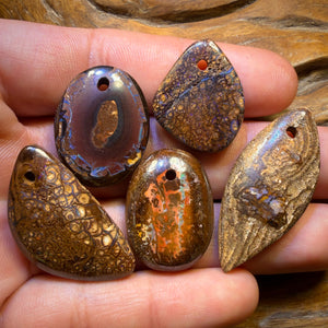🔒133.8cts - 5x Drilled Tribal Queensland Boulder Opals. BARGAIN Wholesale Parcel